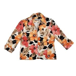 Alfred Dunner Orange Floral Long Sleeve Jacket Size 6 Petite Women’s